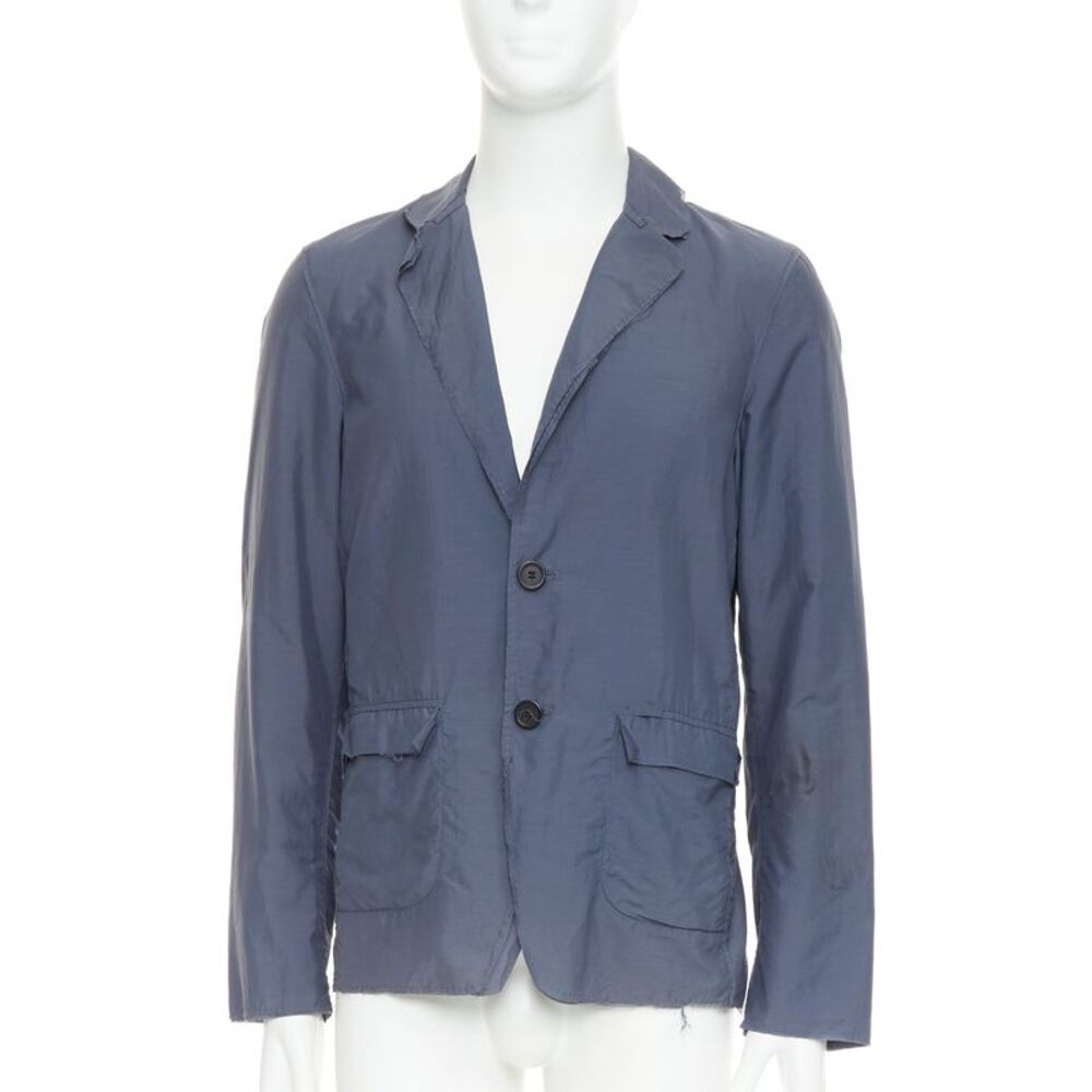 Lanvin Navy Fabric Raw Edge Blazer